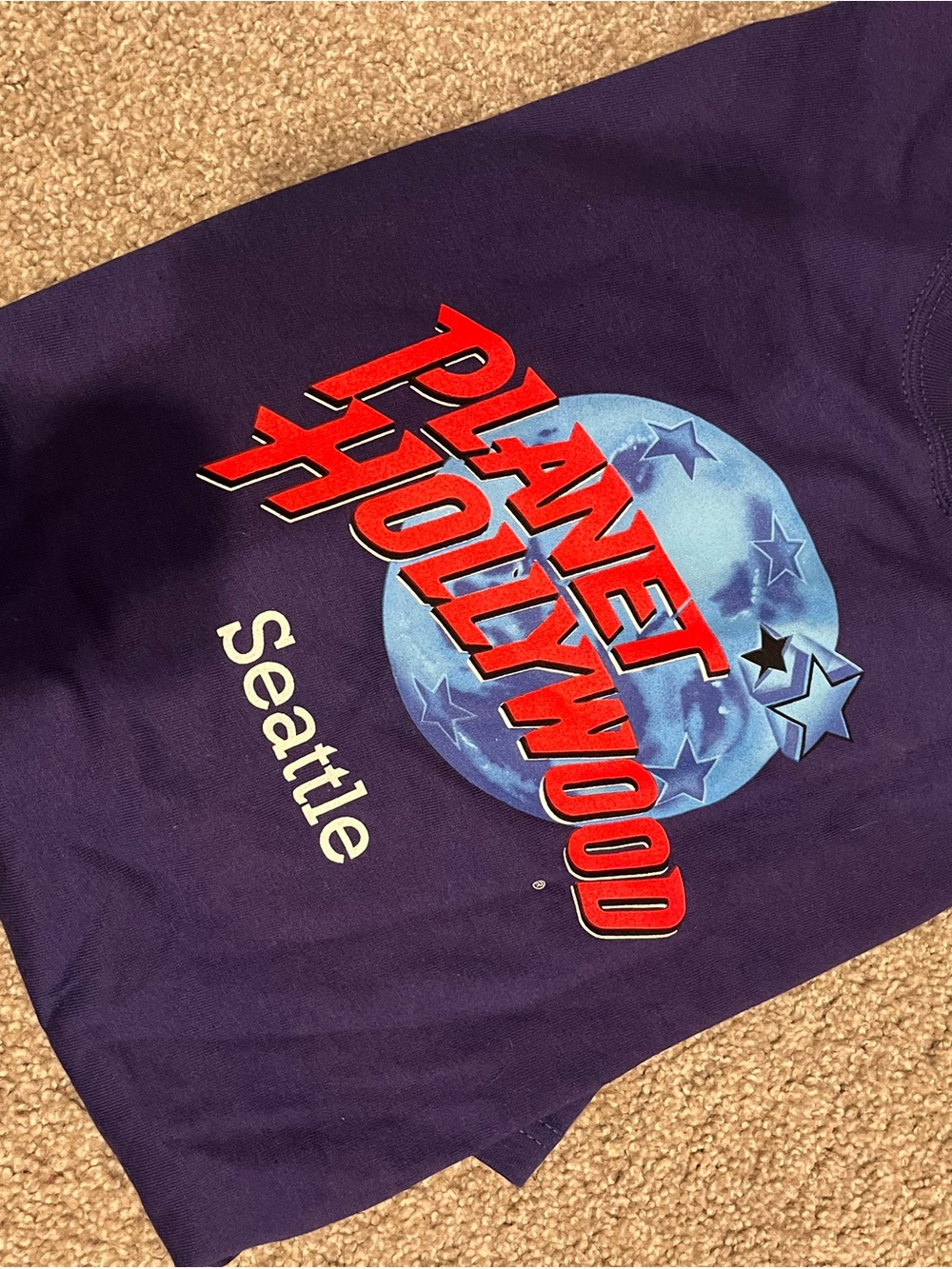 Planet Hollywood Seattle Graphic Tee - blue with Red & Blue Logo